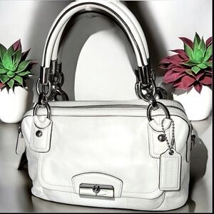 Coach🤍White Leather Pink Satin Interior 
Satchel Handbag 🌸BEAUTIFUL